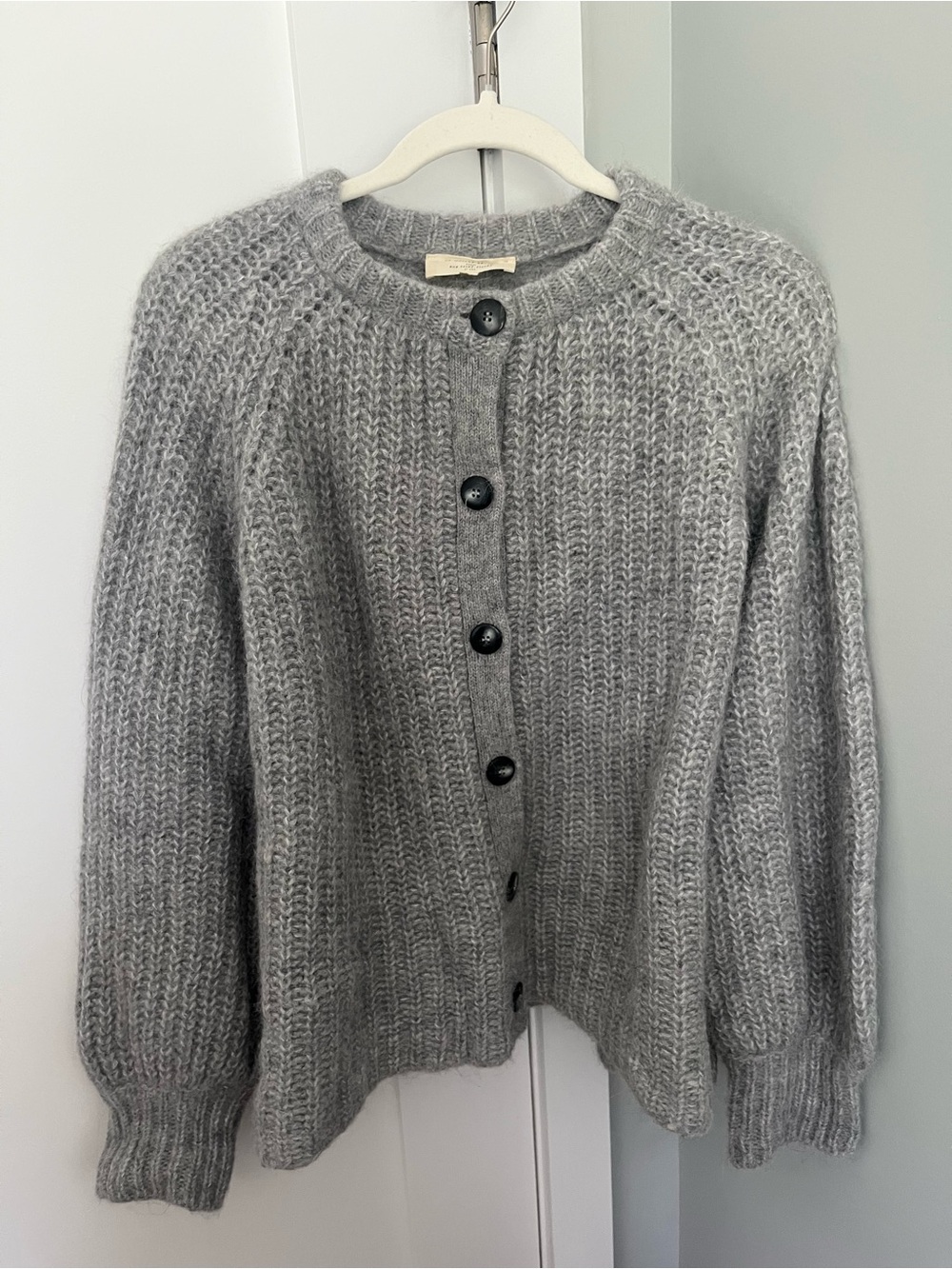 Sezane Gray Chunky Knit Button-Up Cardigan